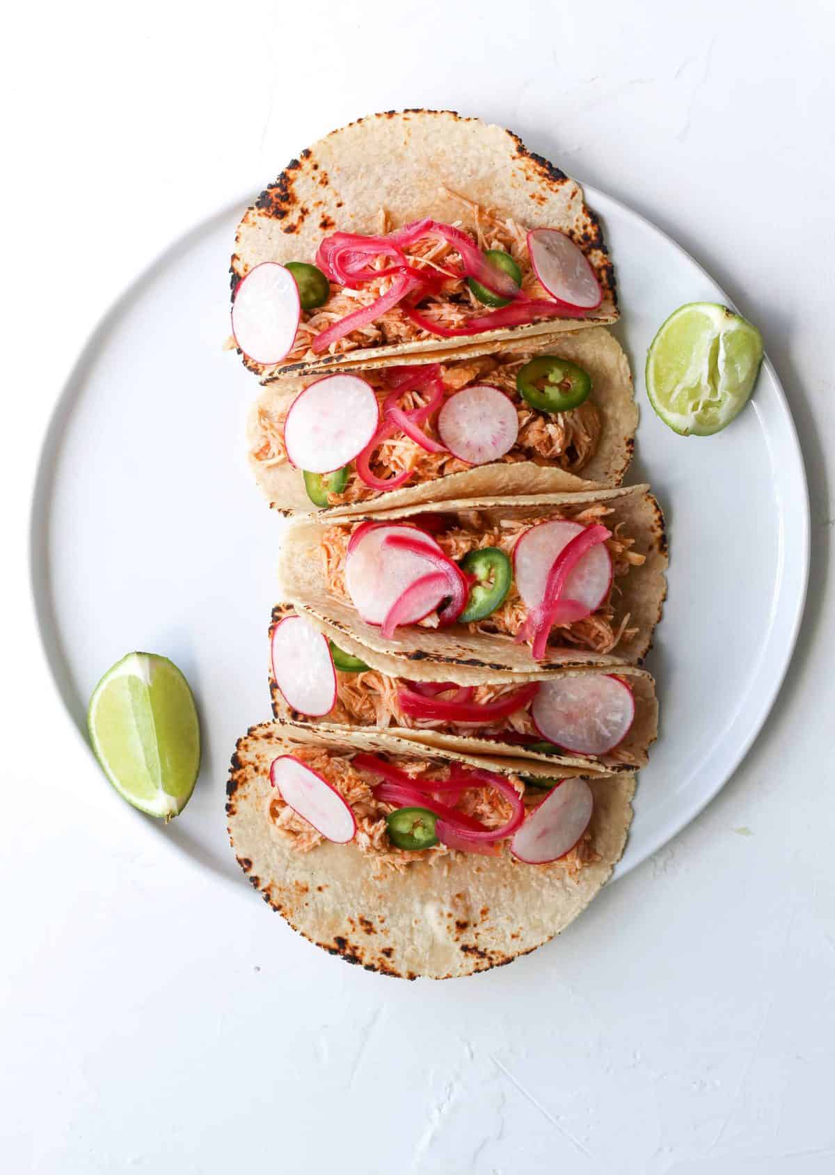 BEER-BRAISED SHREDDED CHICKEN TACOS