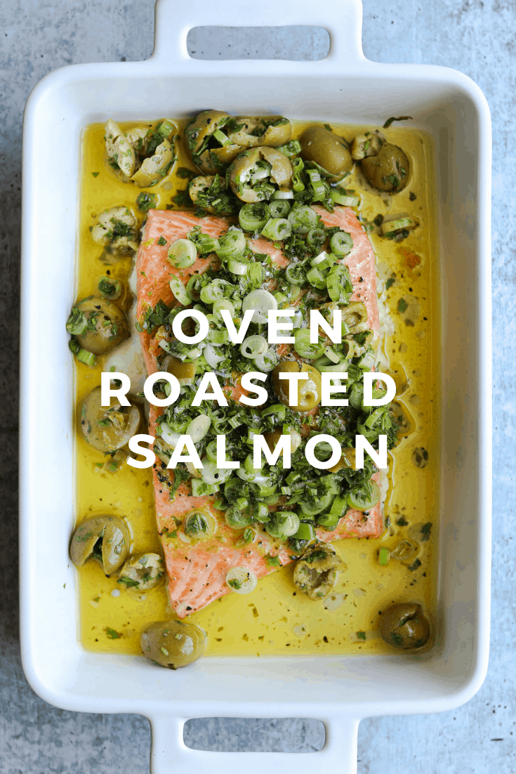 Slow-Roasted Salmon with Green Olive Salsa Verde