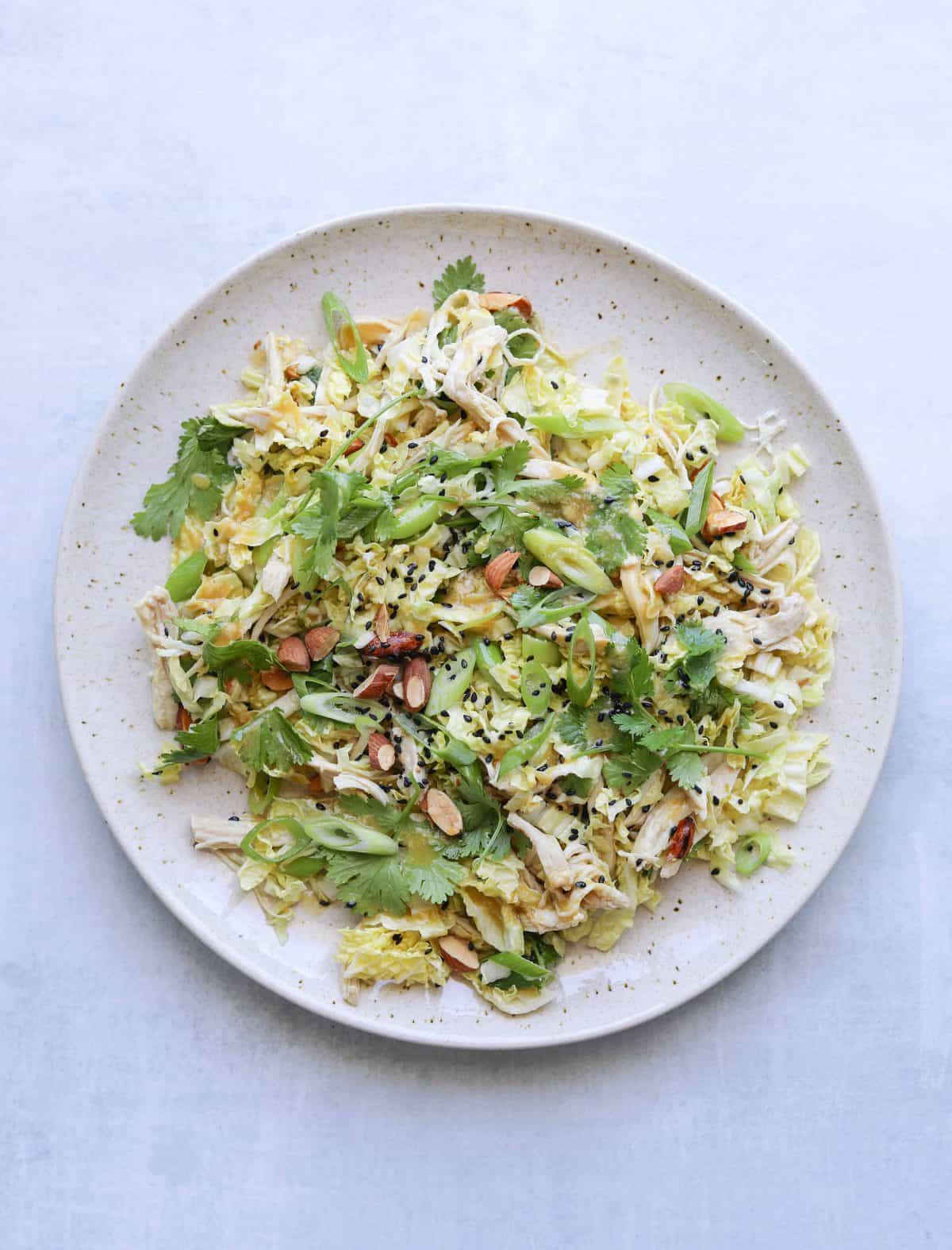 Miso-Ginger Chicken Salad on a white plate