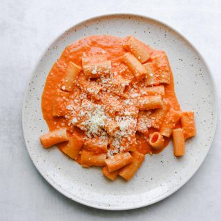 a ceramic plate Rigatoni alla Vodka