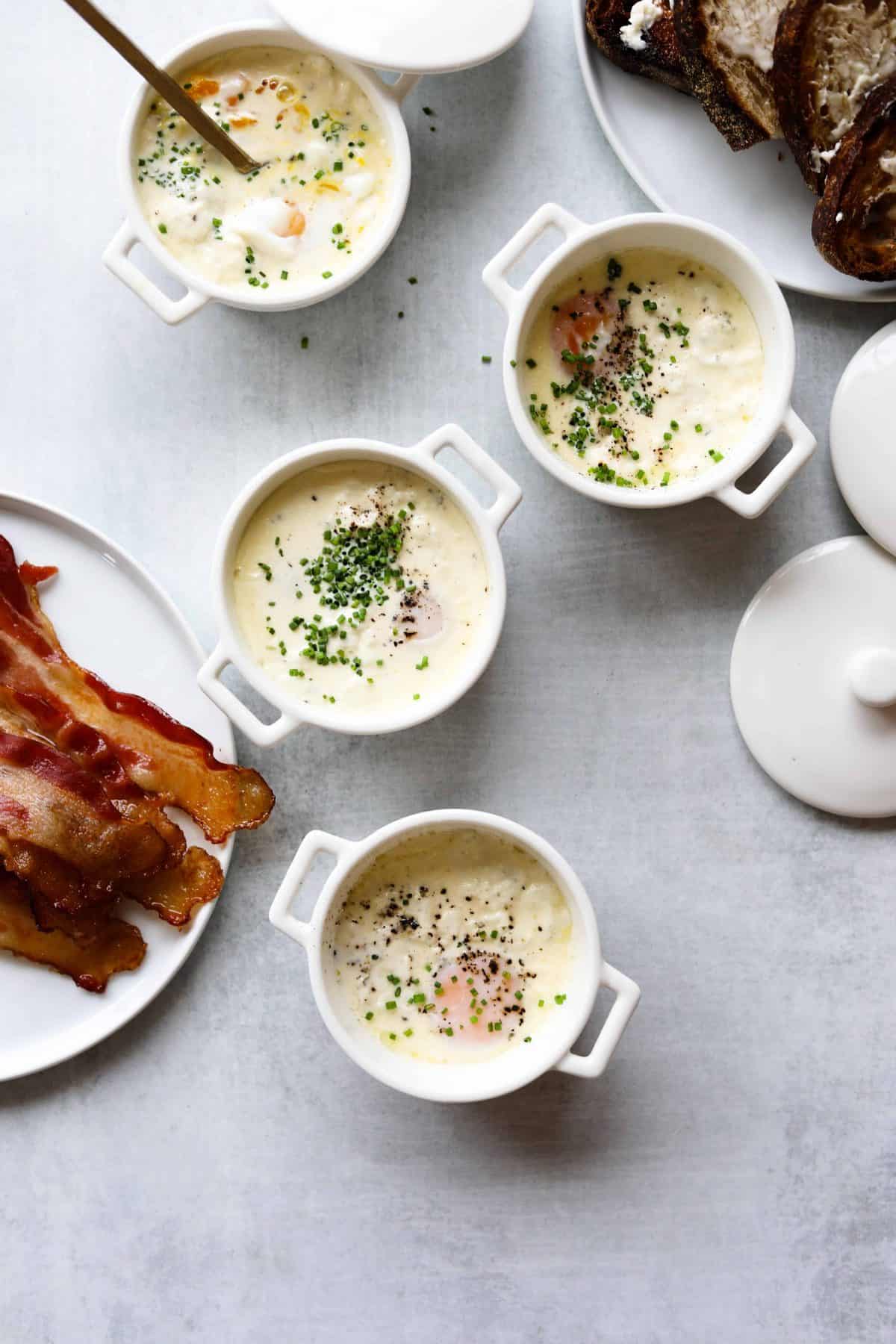 Eggs en Cocotte with Bacon and Toast