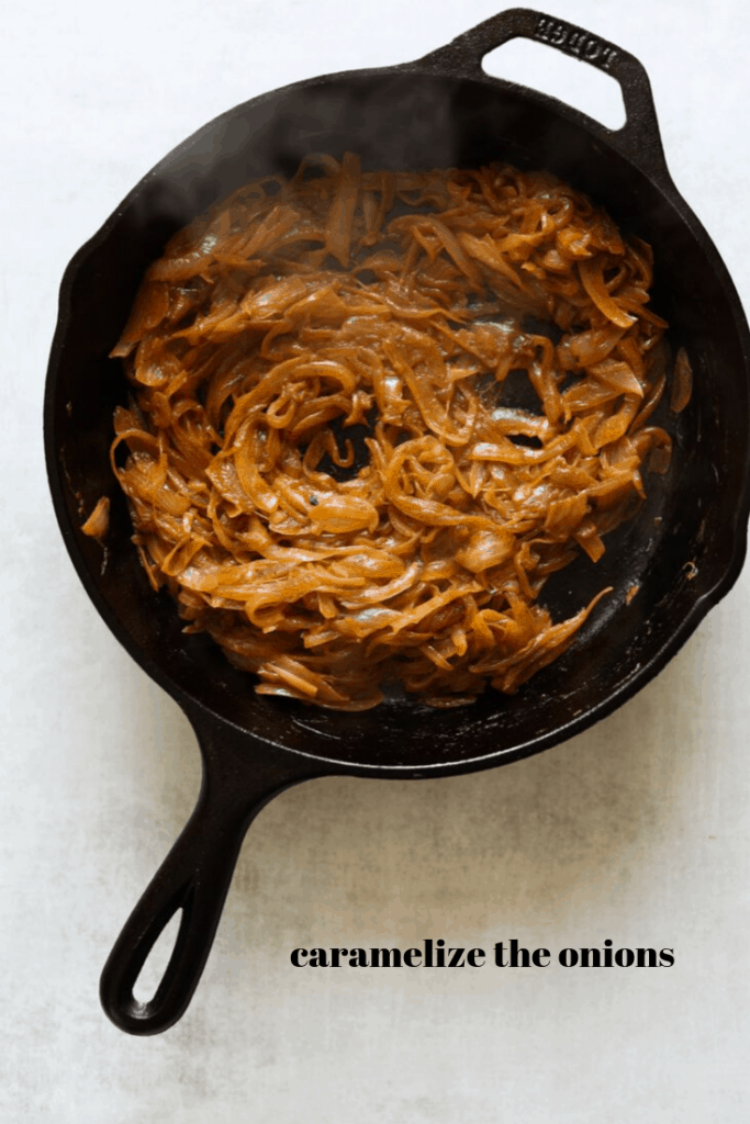 Caramelized onions in a cast iron pan