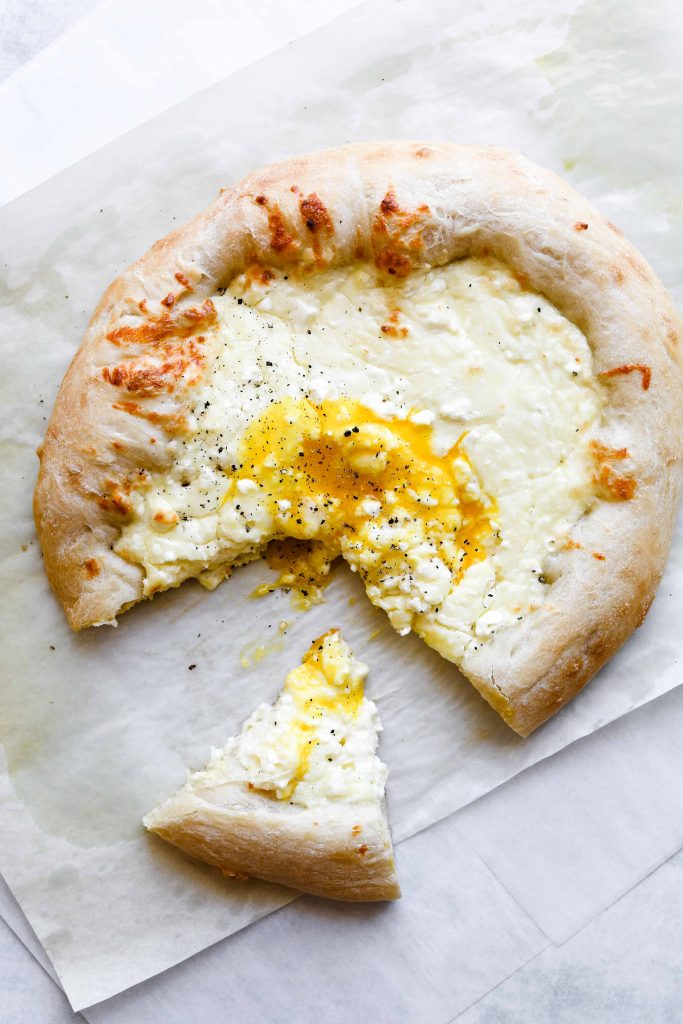 Khachapuri Pizza with an egg yolk