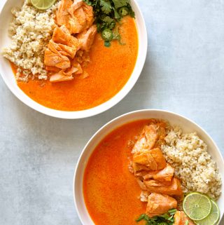 Two Bowls of Coconut Curry Braised Salmon