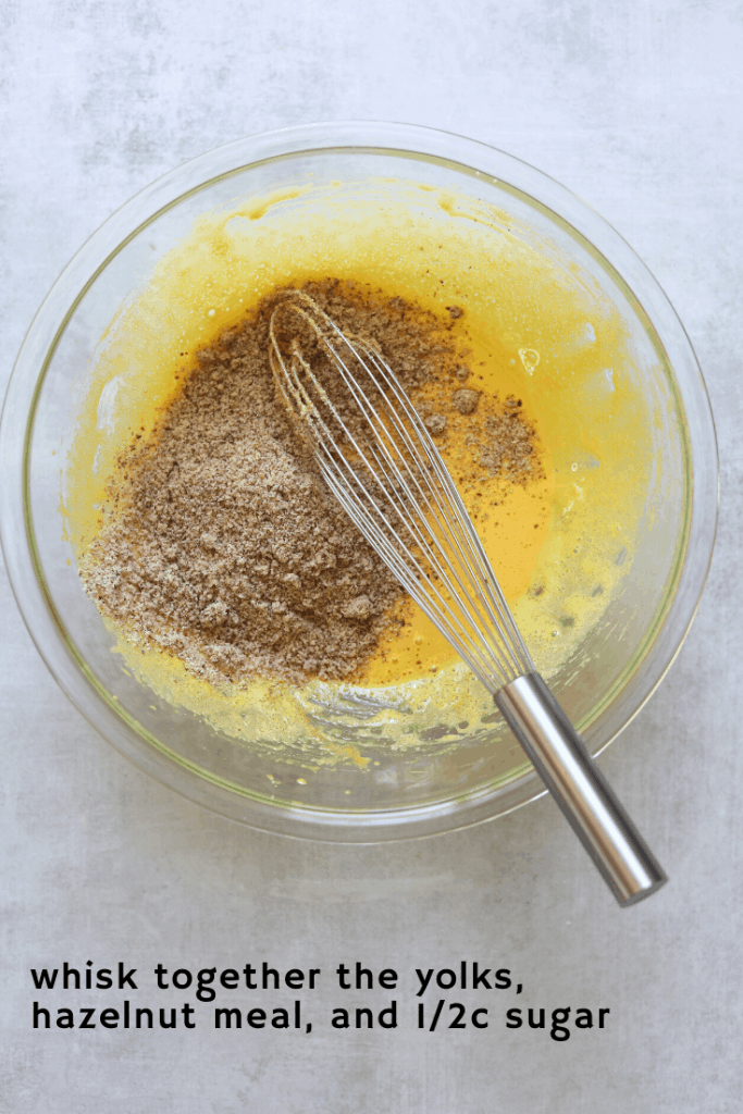 egg yolks and hazelnut flour in a bowl