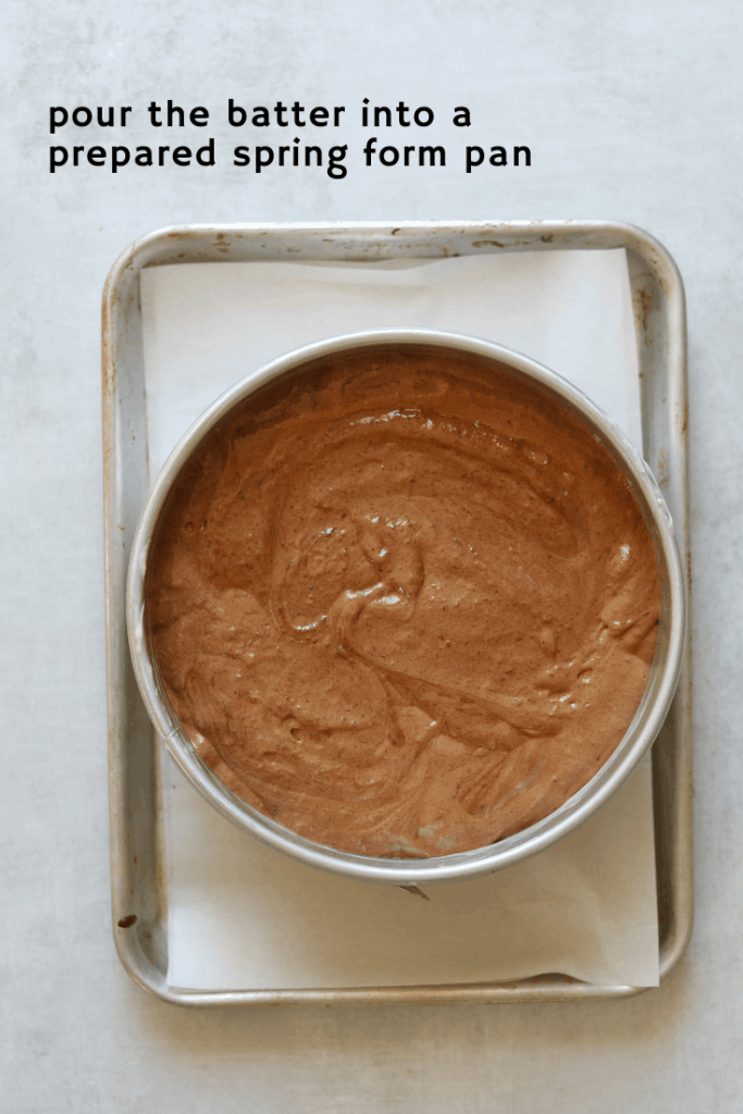 Flourless Chocolate  Hazelnut Espresso Cake in a spring form pan
