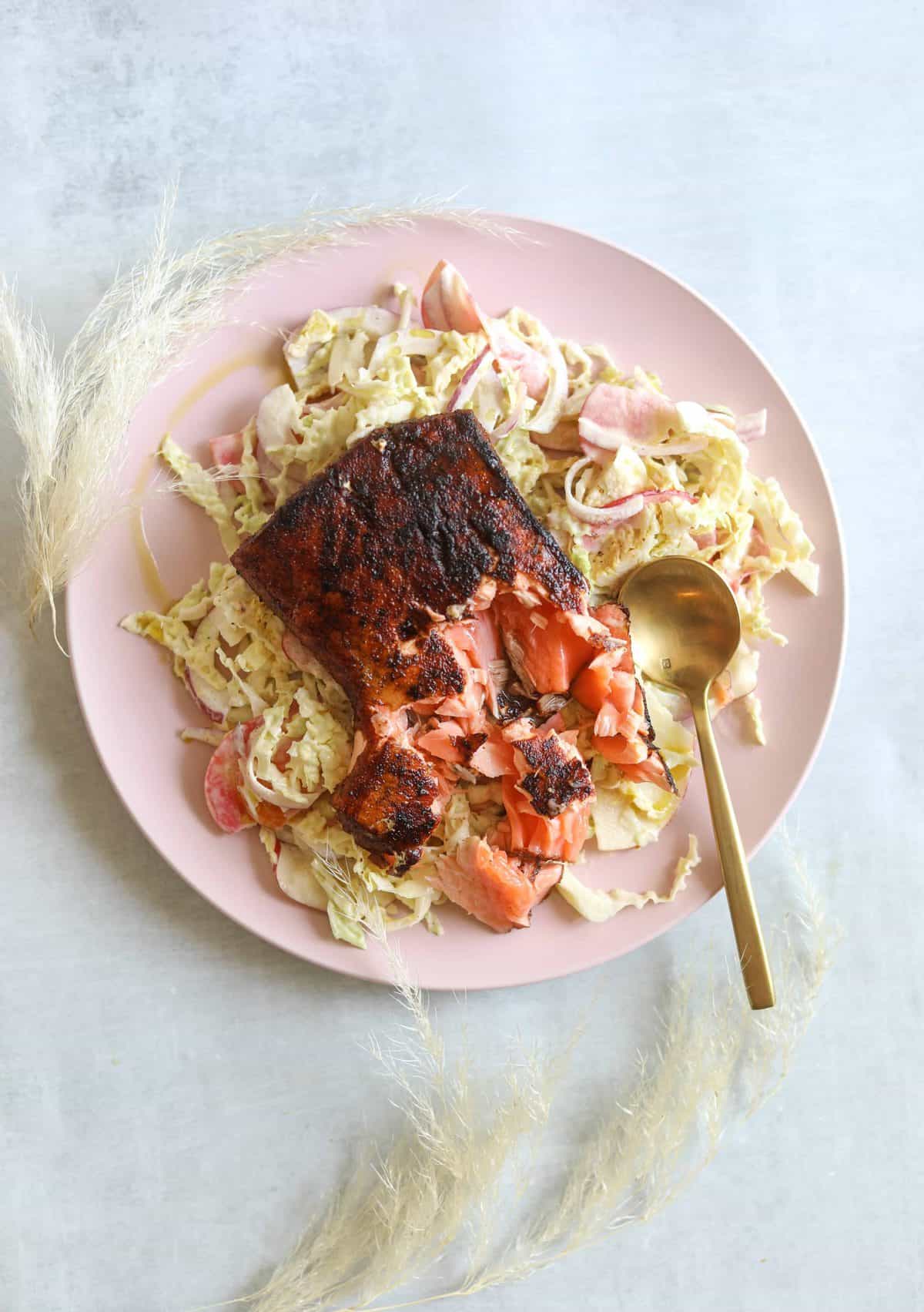 Five Spice Blackend Salmon with Apple Slaw