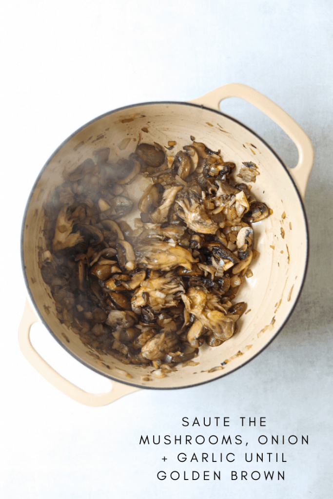 Mushrooms sautéing in a pot