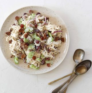 Sonoma Chicken Salad on a plate with grapes, pecans and celery