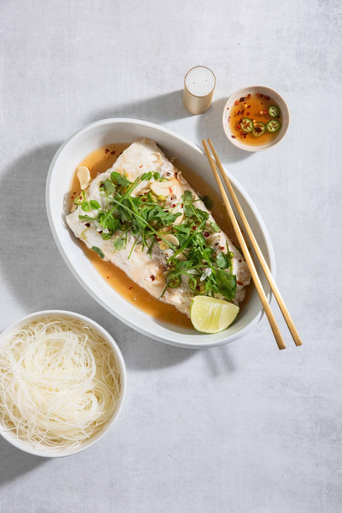 Thai Inspired Steamed Fish with Lime Juice and Chilis