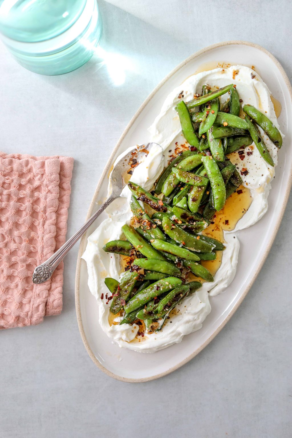 Roasted Snap Peas with Yogurt and Garlic Chili Oil Craving California