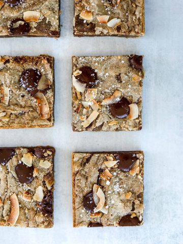 six Toasted Coconut Chocolate Chip Blondie squares
