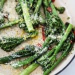 Broccolini with Calabrian Chilis and Garlic in a cast iron pot