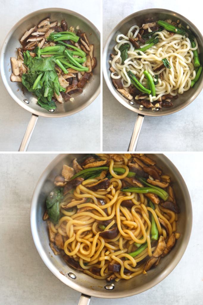 a collage of udon noodle stir fry recipe steps
