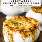 two bowls of vegetarian french onion soup