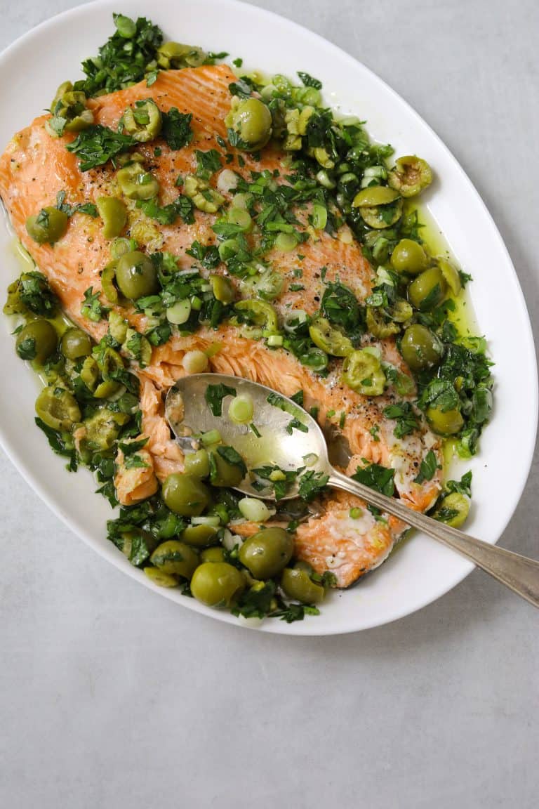 Slow-Roasted Salmon with Green Olive Salsa Verde - Craving California