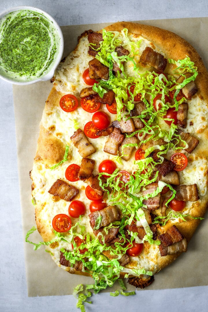 BLT Pizza with Basil Pesto Ranch - Craving California