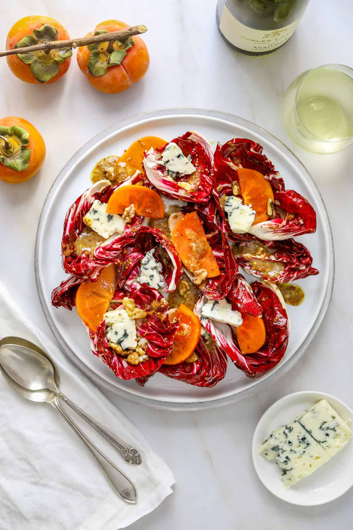 Persimmon and Blue Cheese Salad with Grainy Mustard Vinaigrette