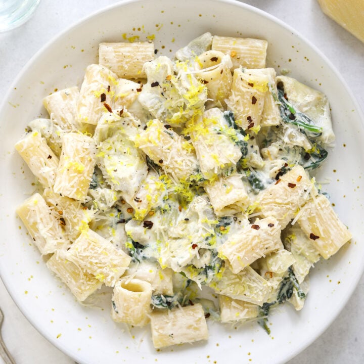 Lemon Ricotta Pasta with Spinach and Artichoke - Craving California