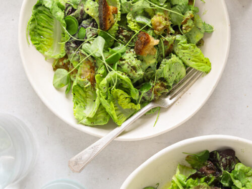 Green Goddess Salad with Basil Tahini Dressing