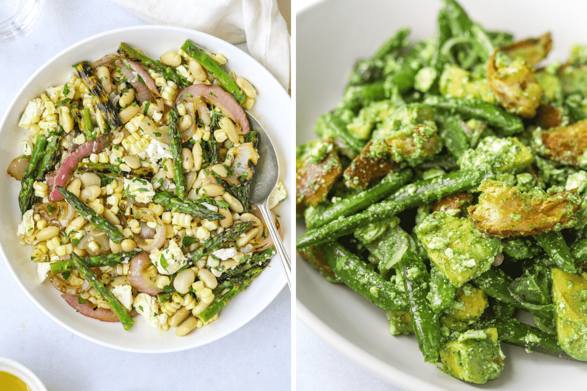 left: white bean salad. right. avocado salad.