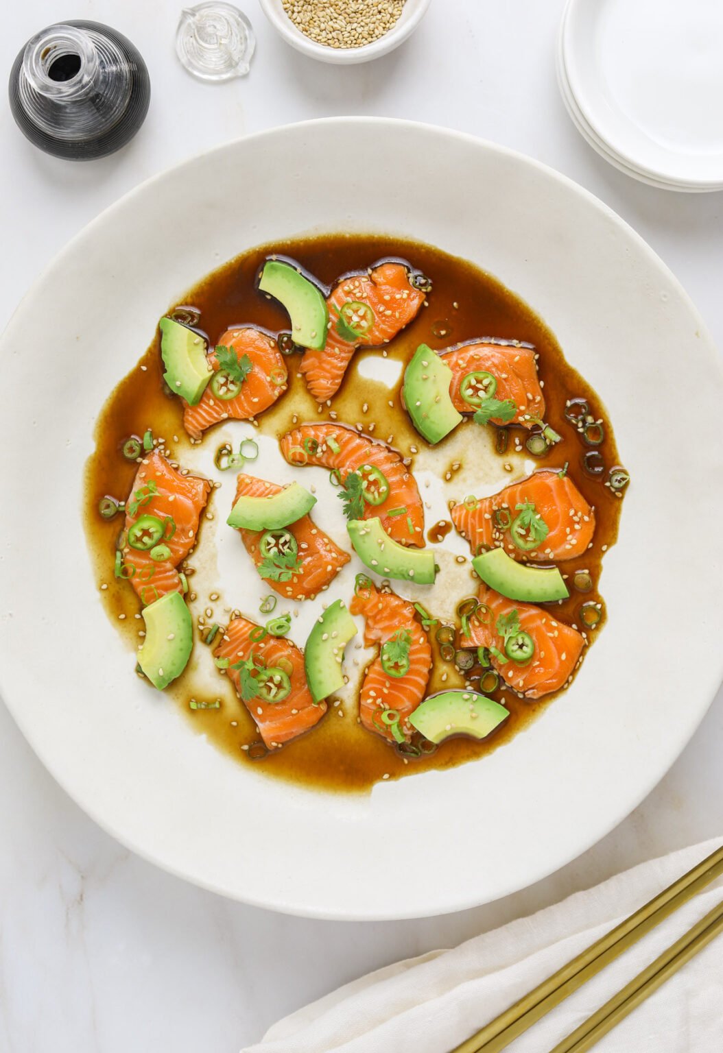 Salmon Sashimi with Yuzu and Soy Sauce Craving California