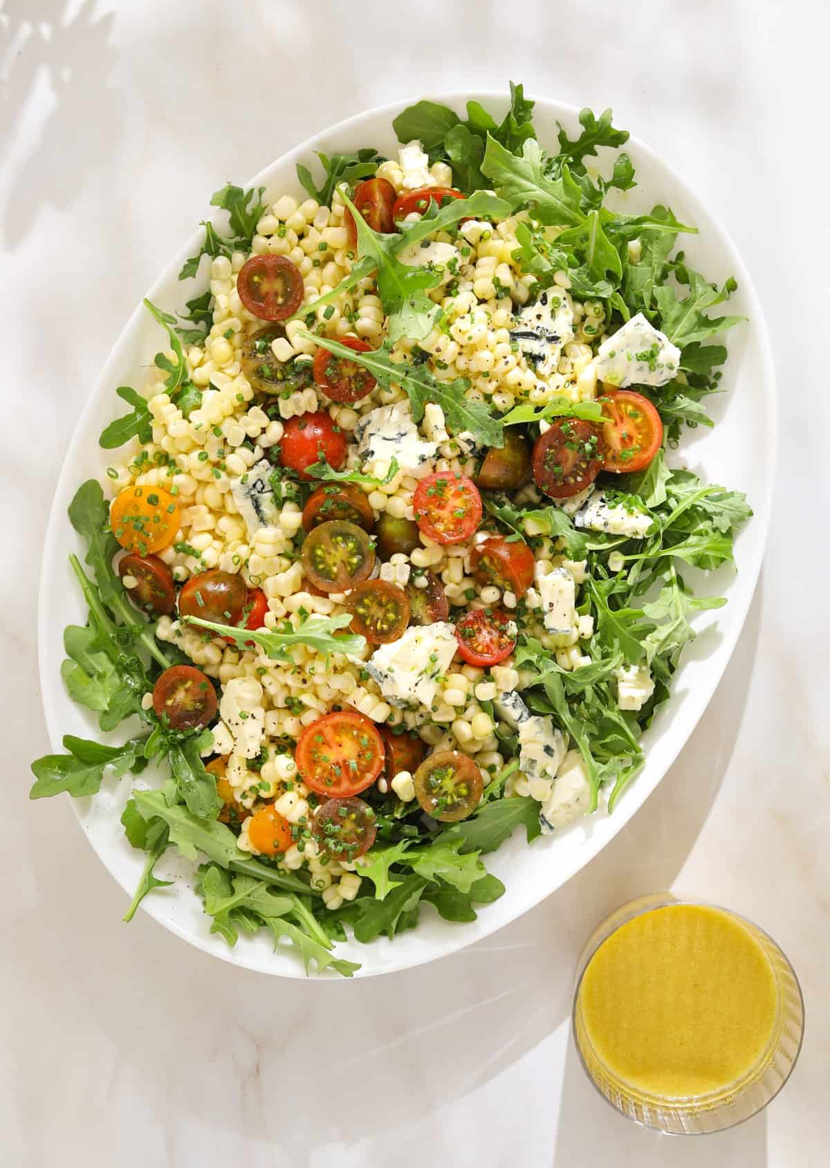Corn and Arugula Salad with Tomatoes and Blue Cheese