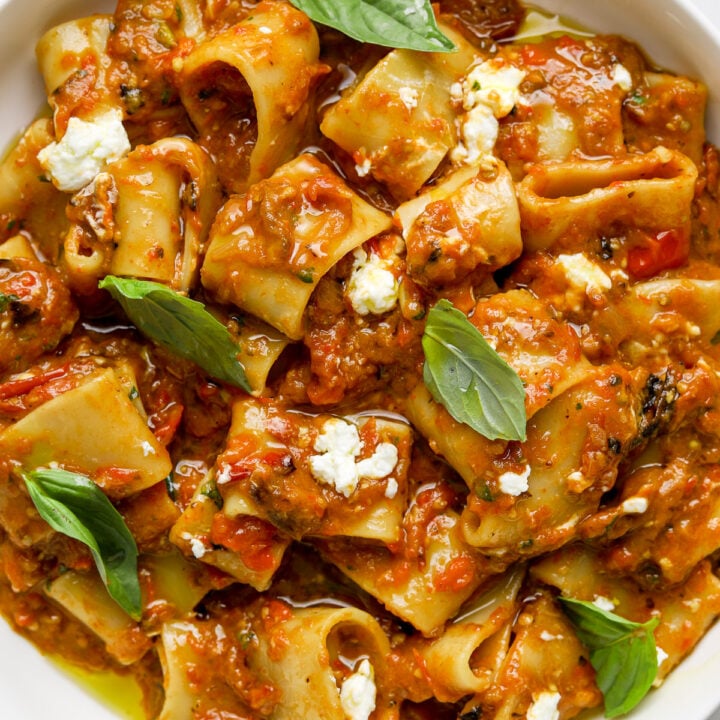 Slow-Roasted Eggplant Ragù with Goat Cheese and Basil - Craving California