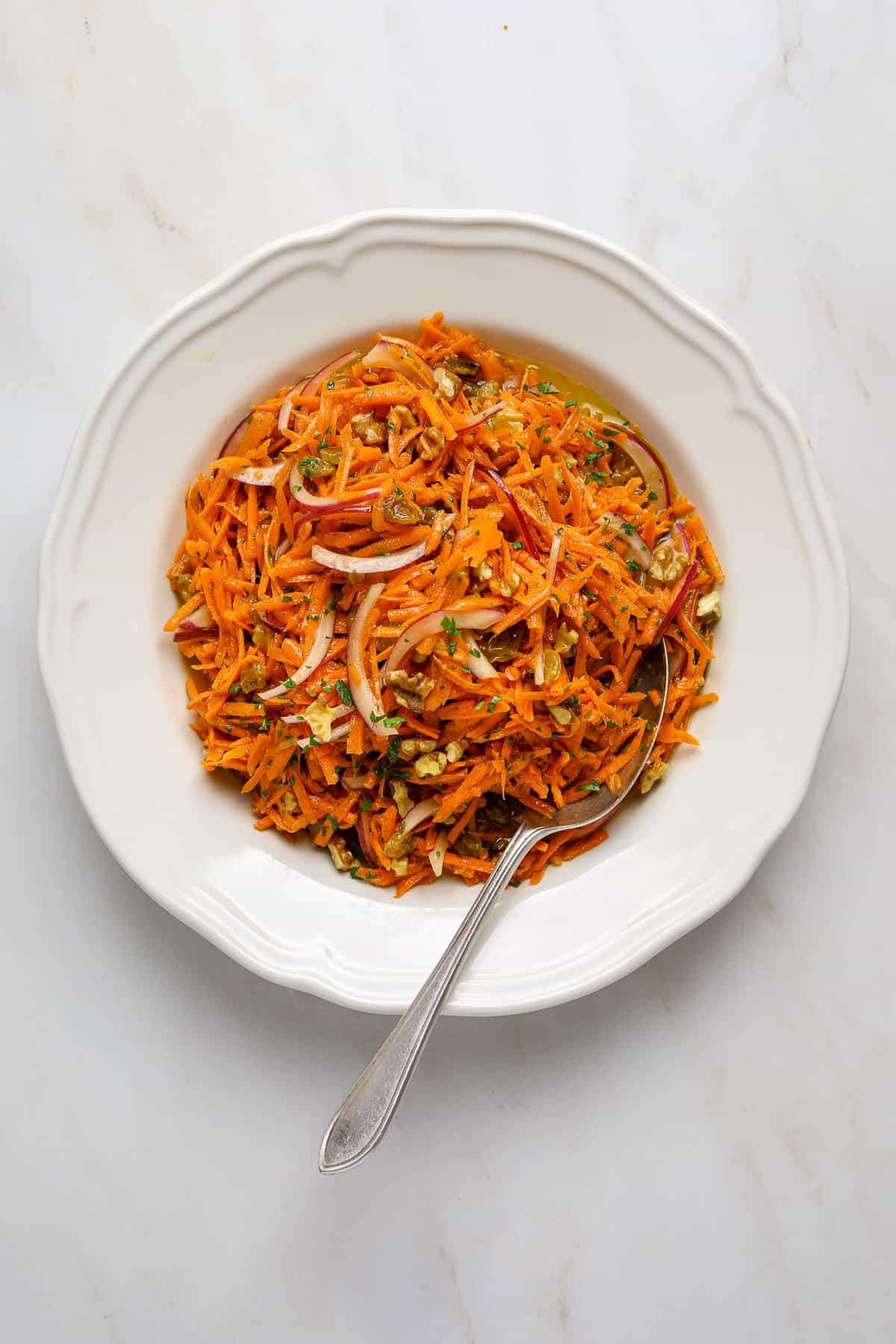 Carrot Salad with Toasted Walnuts and Golden Raisins