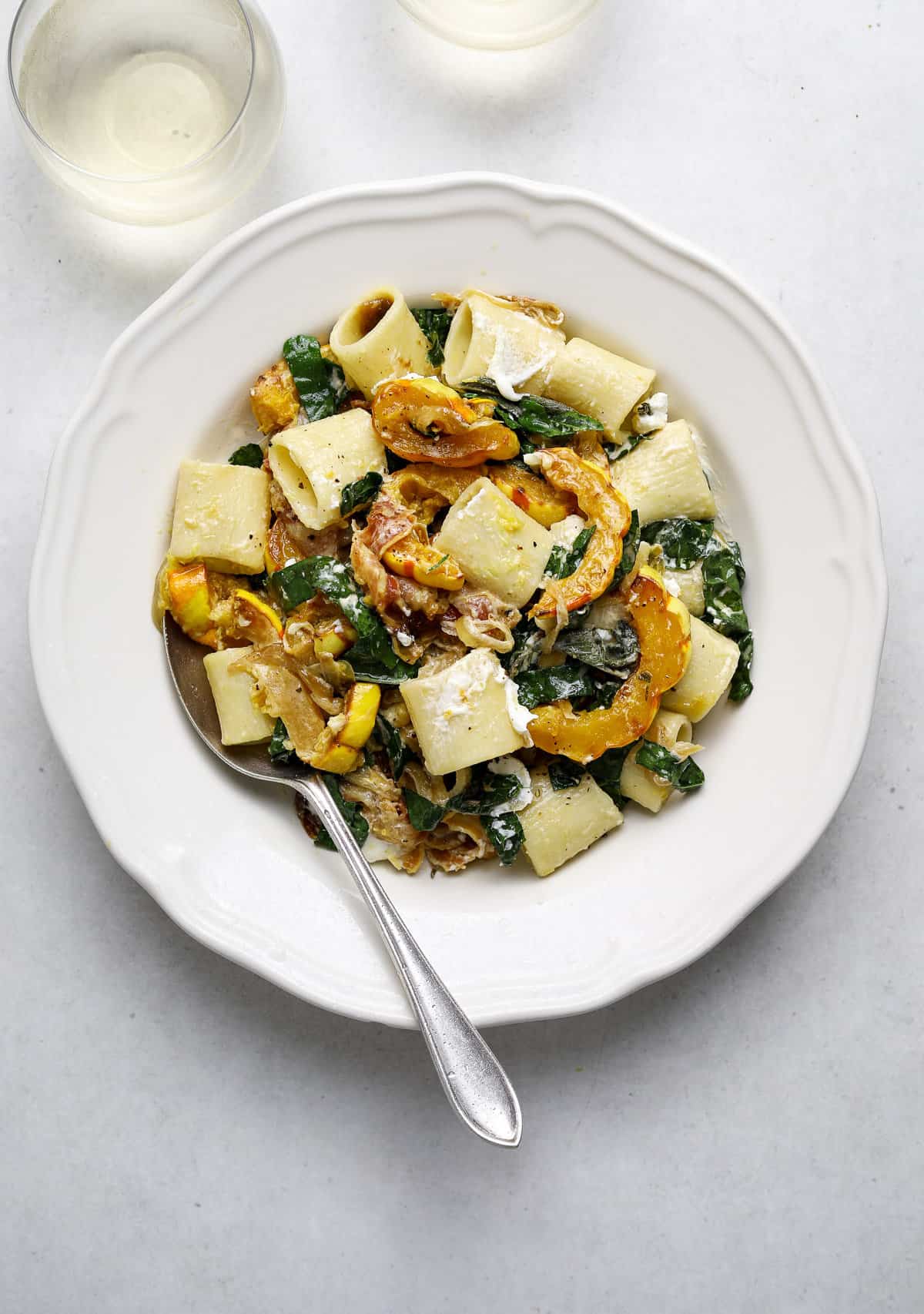 The Perfect Fall Pasta with Delicata Squash, Pancetta, and Goat Cheese