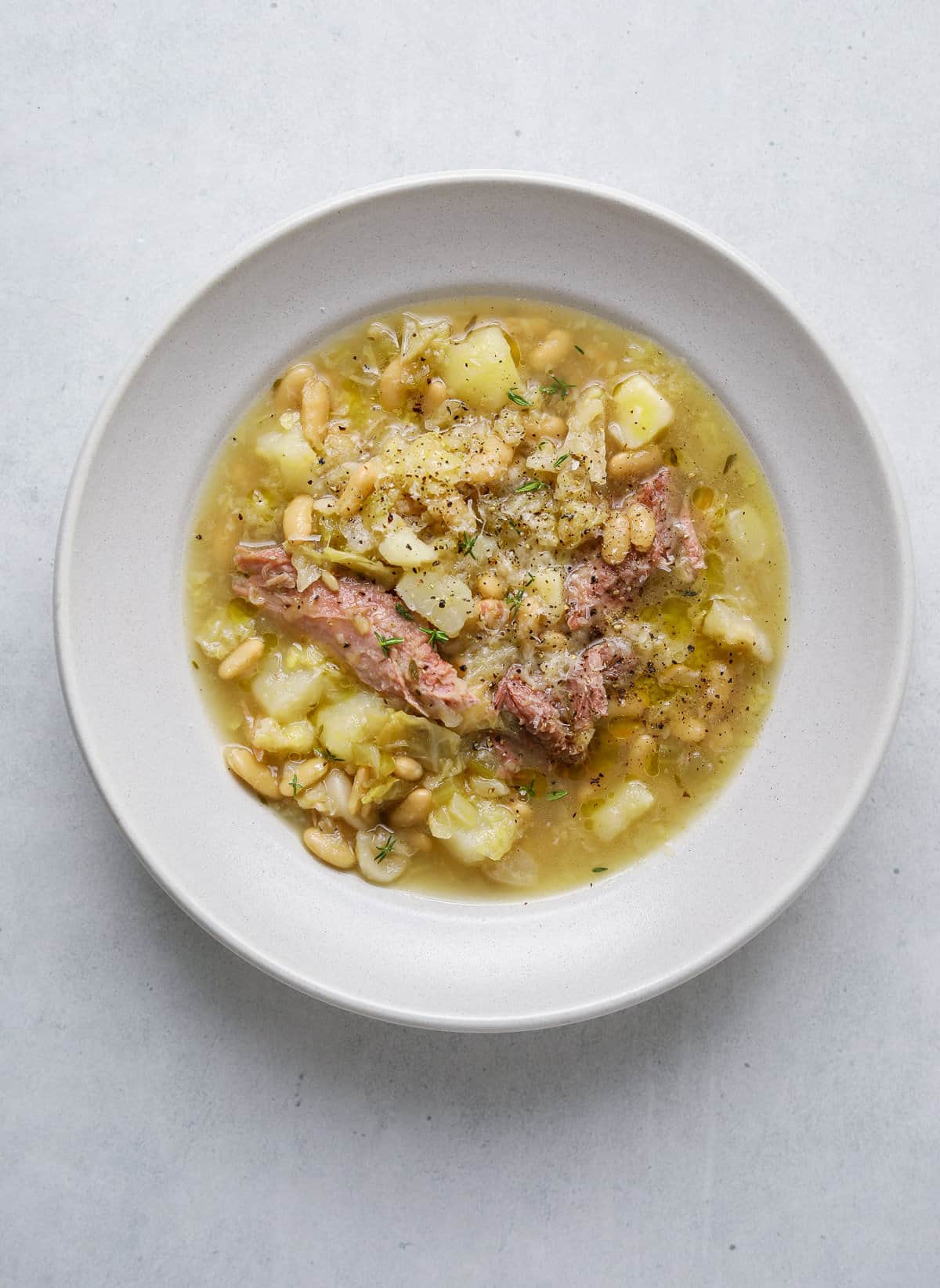 Smoked Ham and White Bean Stew with Potatoes and Parmesan
