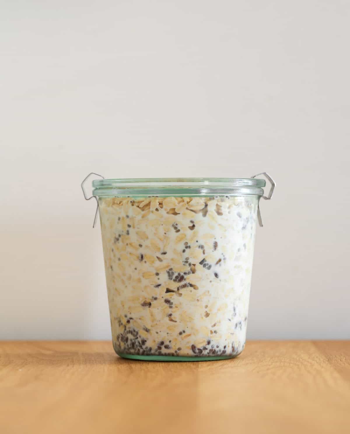 Oatmeal in a glass jar.