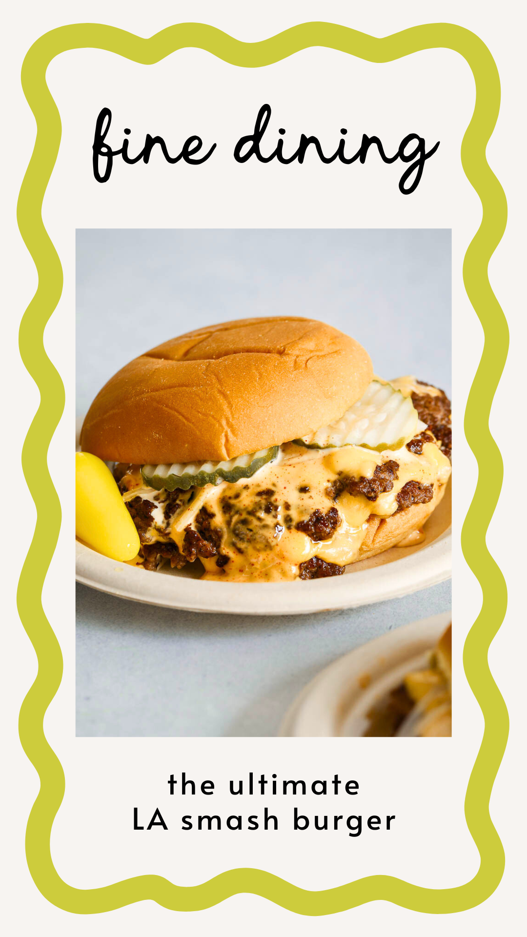 a cheeseburger with the words "fine dining" 